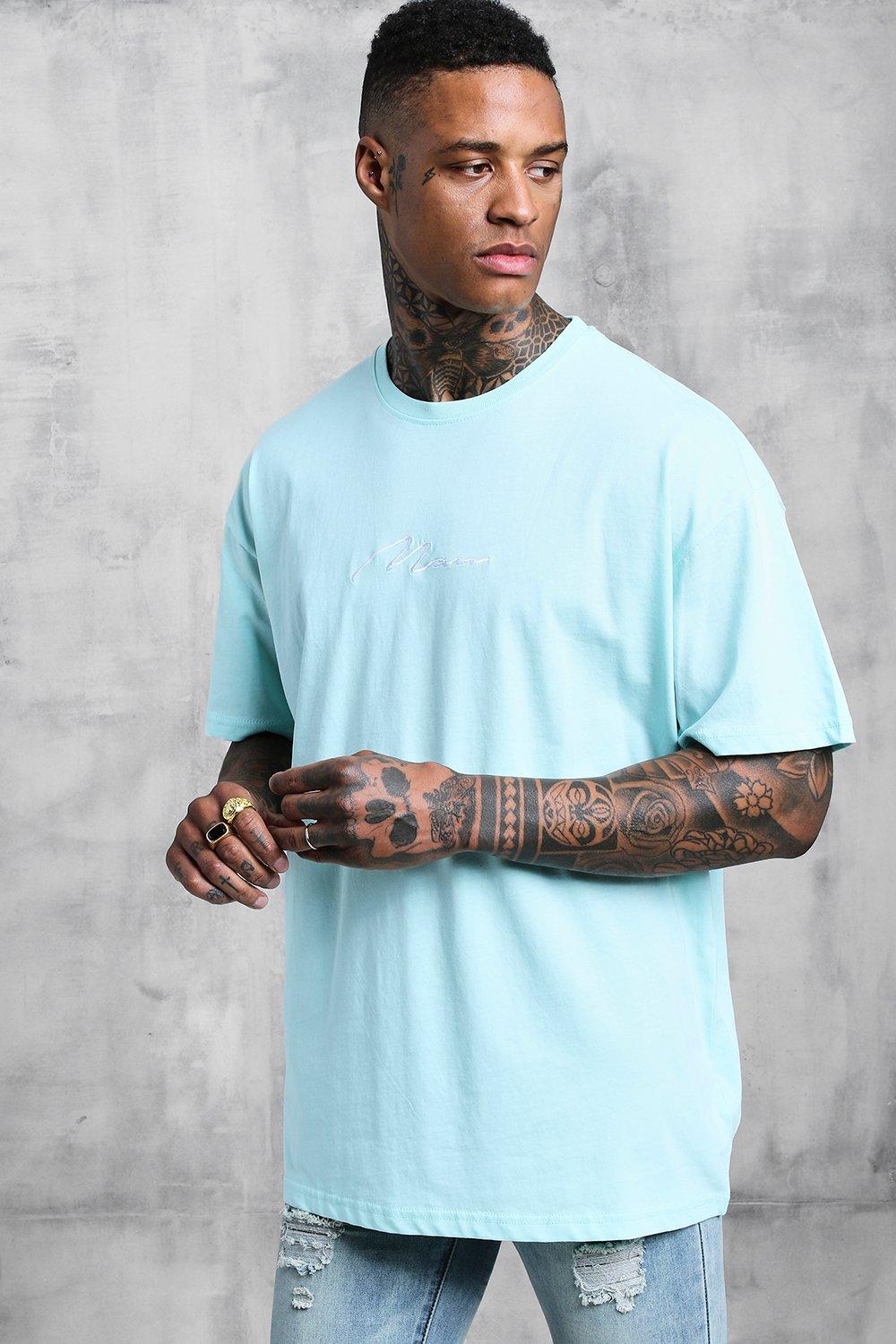 Oversized Man Signature Embroidered T Shirt Boohooman