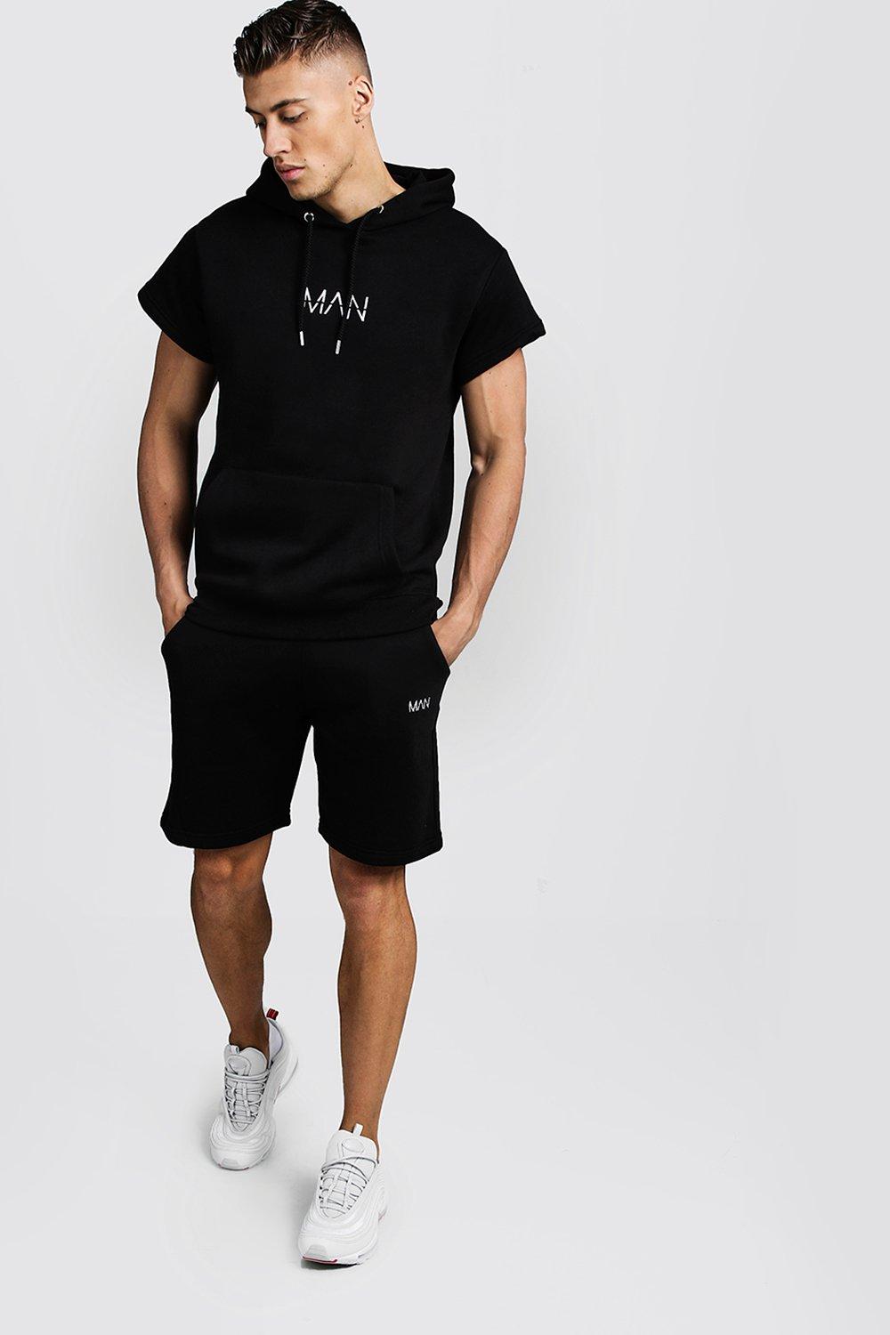 Men's Black Short Sleeve Hoodie