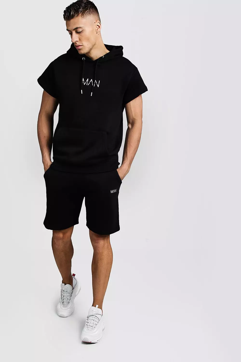 Black Original MAN Short Sleeve Hoodie & Short Set alternative image
