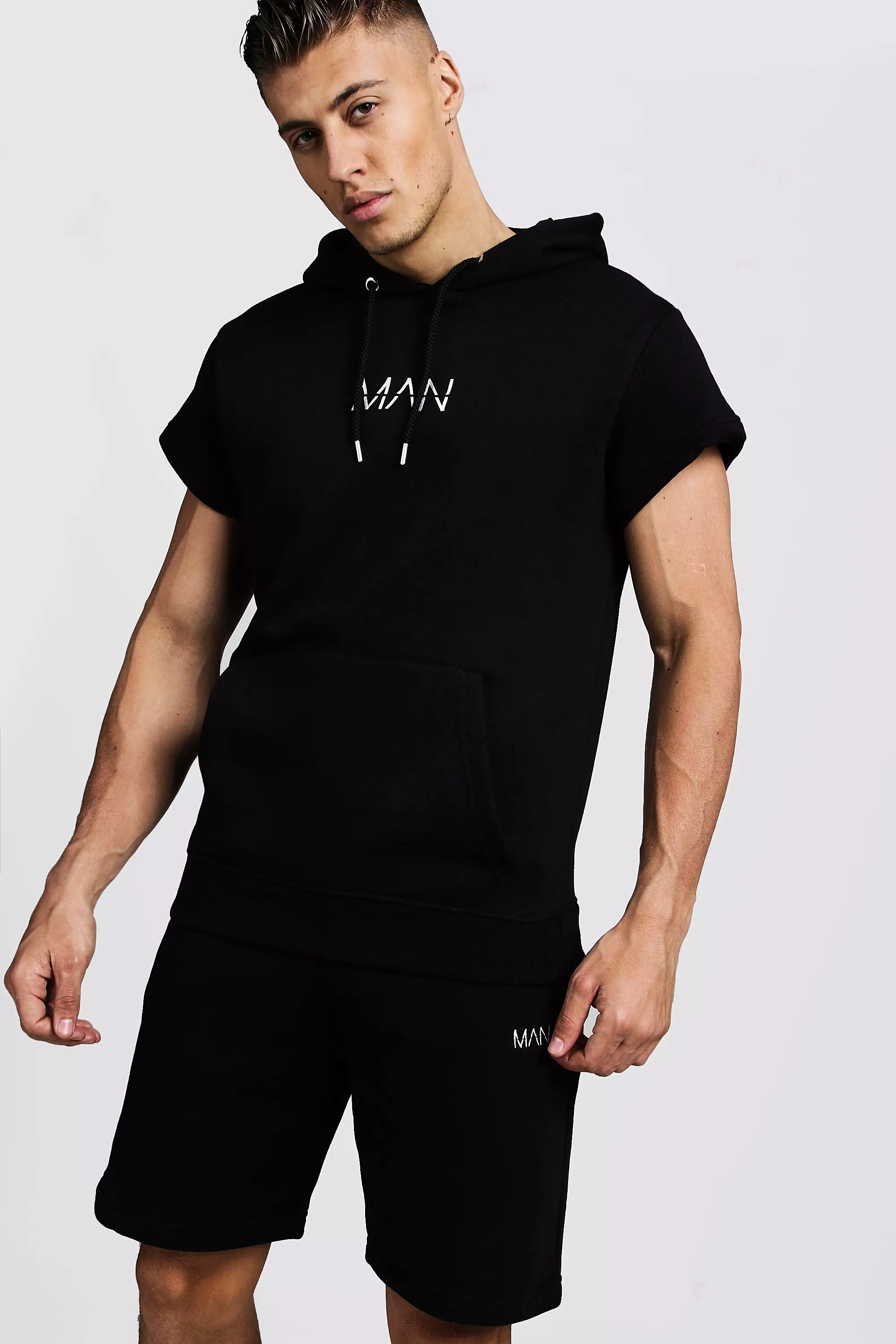 Black Original MAN Short Sleeve Hoodie & Short Set alternative image