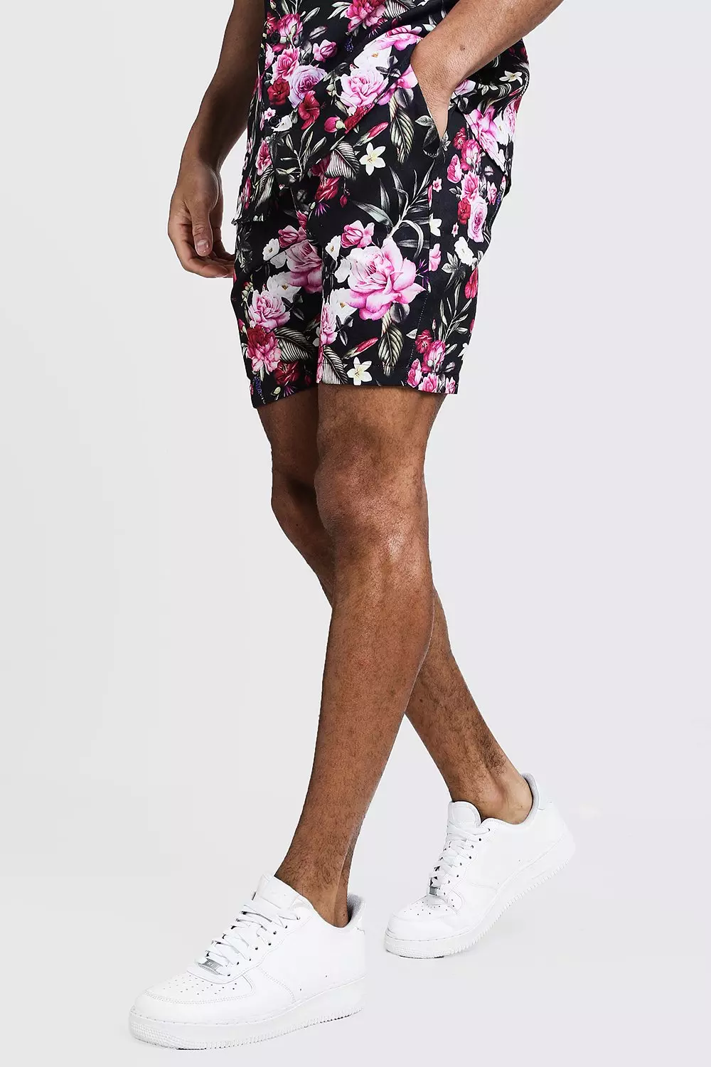 Floral Print Drawstring Waist Shorts Black