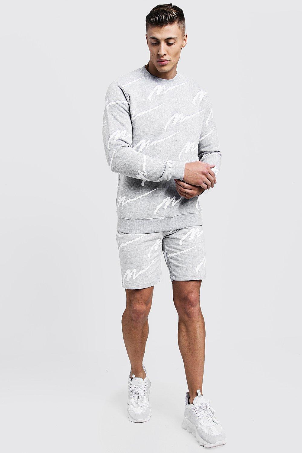 All Over MAN Print Sweater Short Tracksuit boohooMAN USA