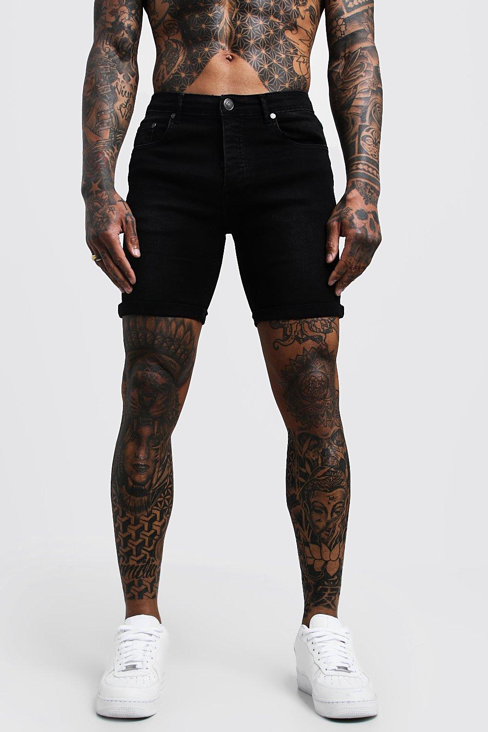 mens black skinny jean shorts