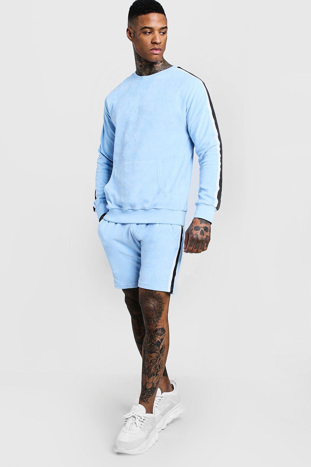 light blue velour sweatsuit