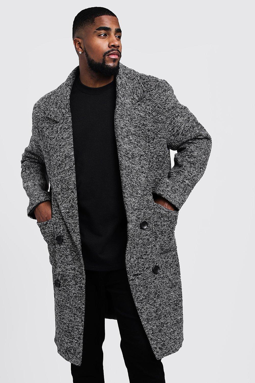 Plus Size Textured 3/4 Smart Lined Overcoat | boohooMAN USA