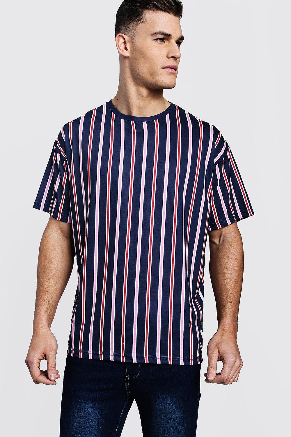 Navy Stripe Oversized T-Shirt - boohooMAN
