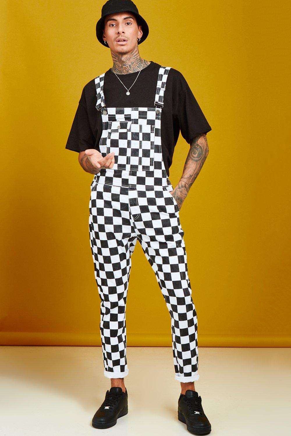 black and white checkered dungarees