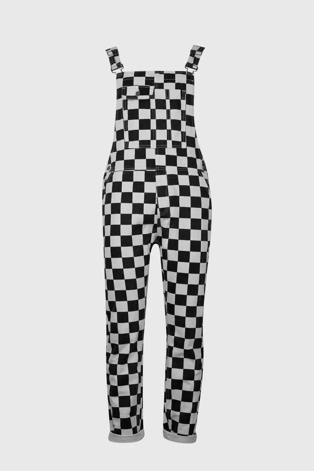 Black and white check dungarees shop