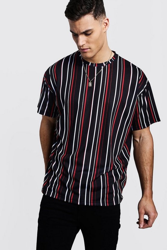 Oversized Vertical Stripe T-Shirt - boohooMAN