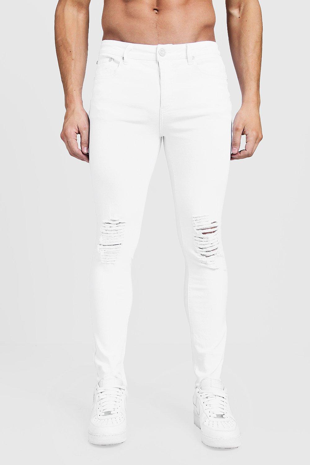 white knee cut jeans mens