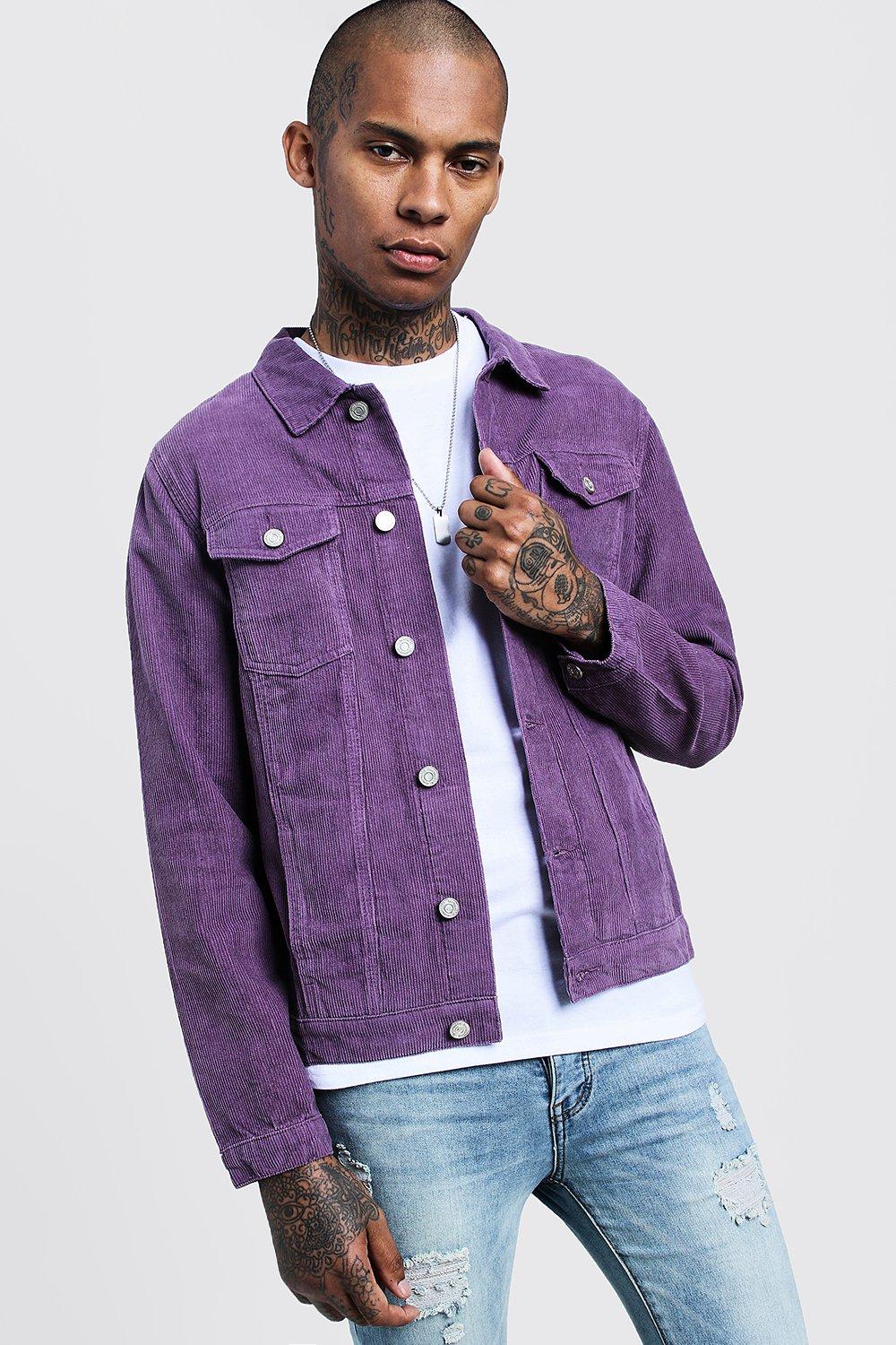 Buy Men's Purple and White Color Block Denim Jacket Online at Bewakoof