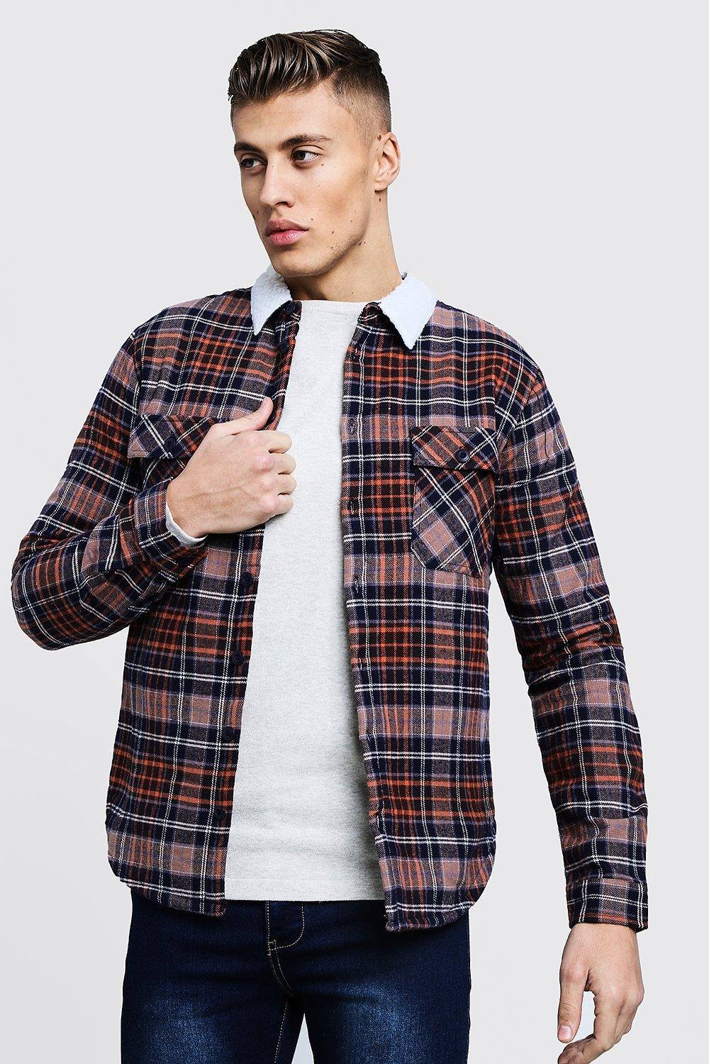 Borg Lined Flannel Check Overshirt - boohooMAN