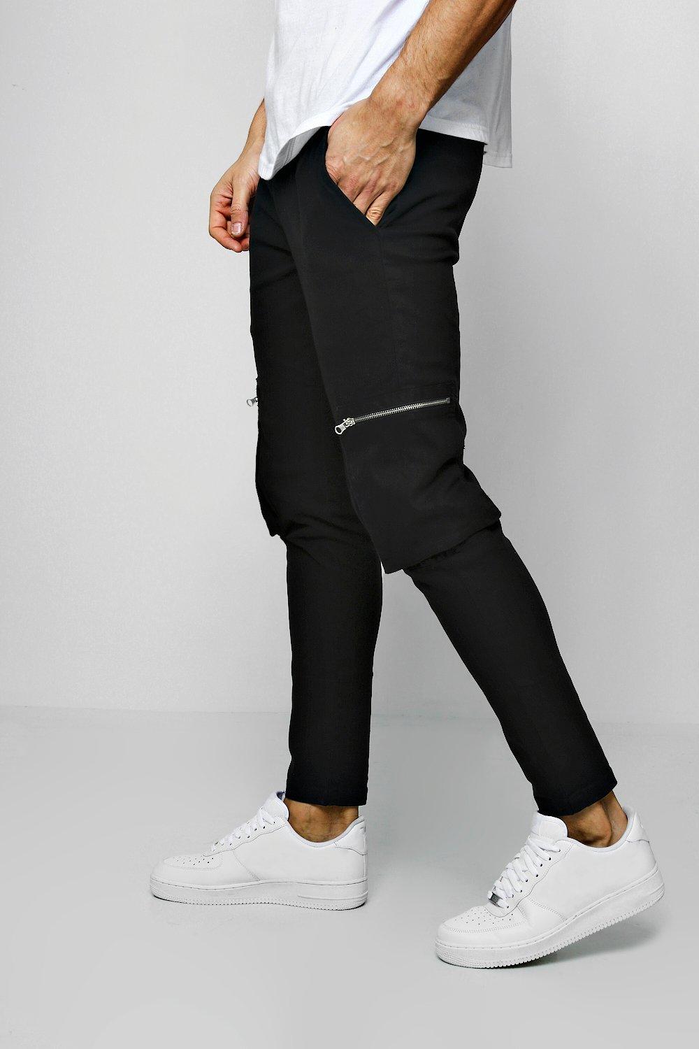 black tapered cargo trousers