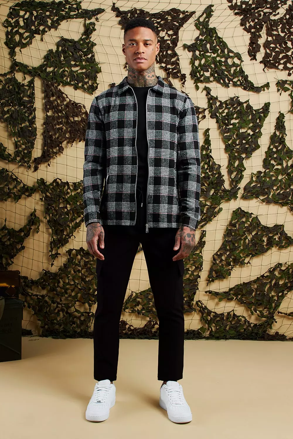 Heavyweight Brushed Flannel Check Zip Shacket boohooMAN UK