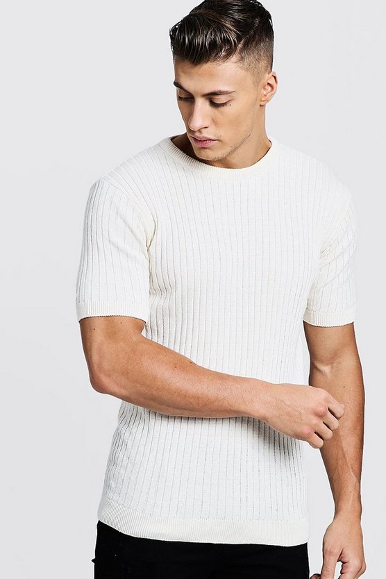 Short Sleeve Ribbed Knitted T-Shirt
