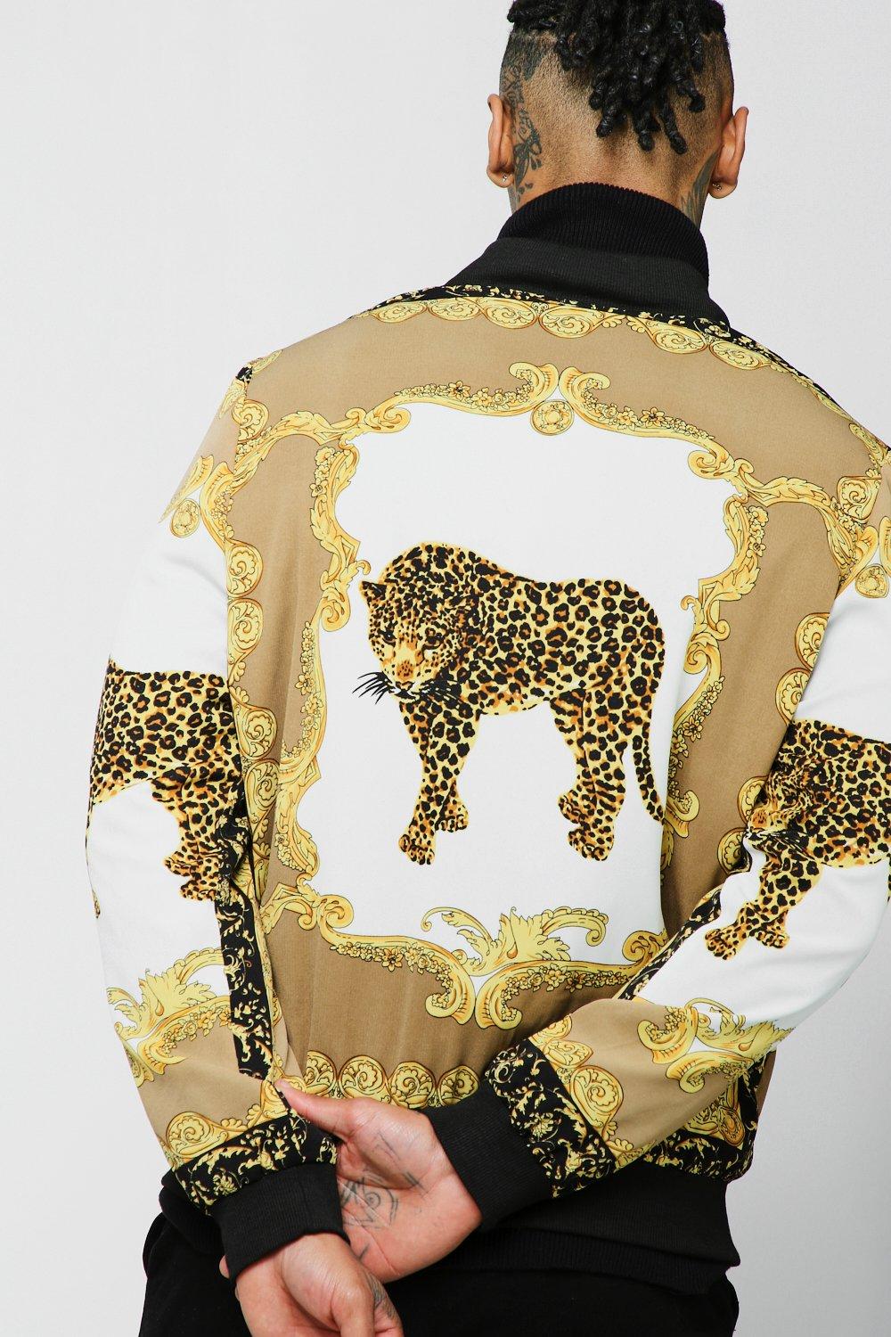 Baroque Leopard Print Bomber boohooMAN