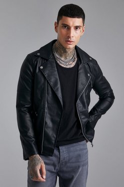 Faux Leather Moto Jacket | BoohooMAN