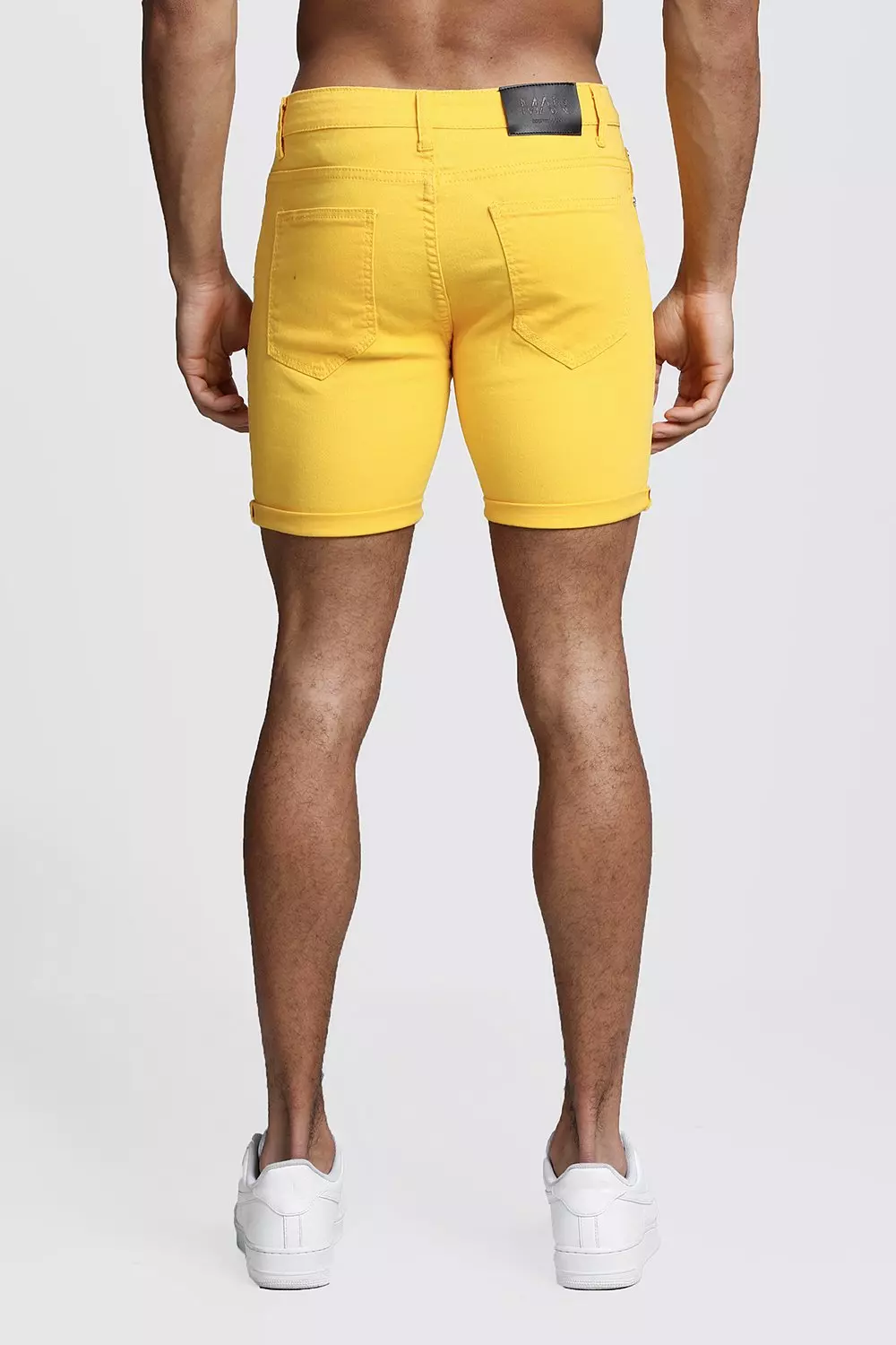 Mens yellow denim shorts hot sale