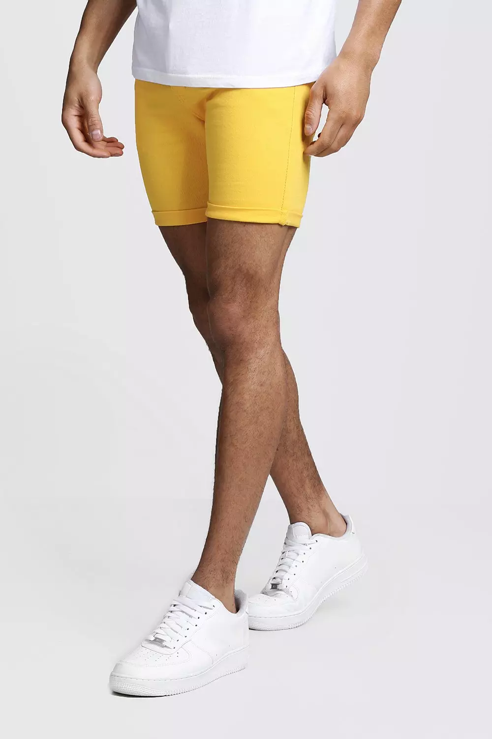 Skinny Fit Yellow Jean Shorts | boohooMAN USA