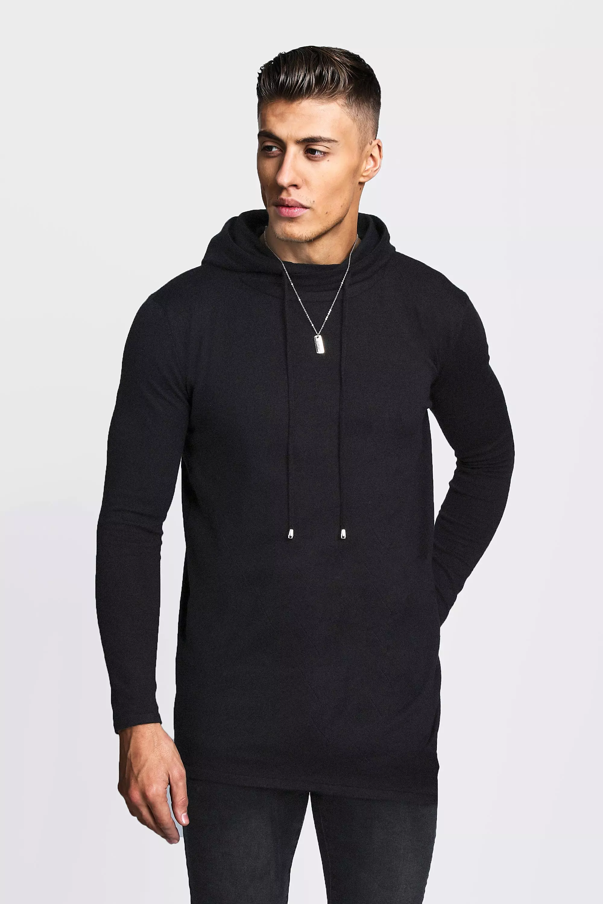 Knitted Longline Hoodie boohooMAN UK