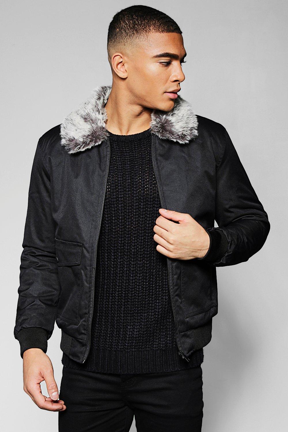 Bomber Jacket With Faux Fur Collar