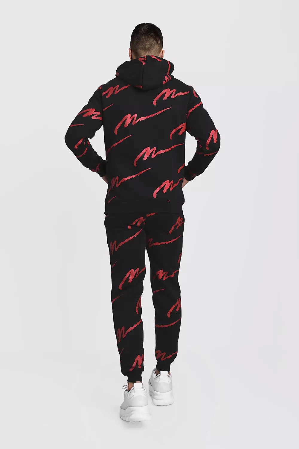 Black All Over Red MAN Print Hooded Tracksuit alternative image