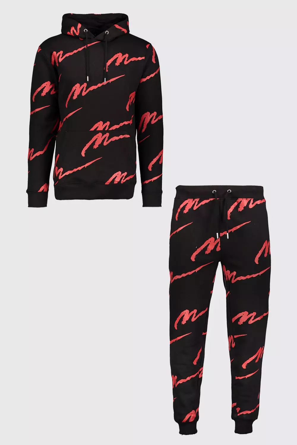 Black All Over Red MAN Print Hooded Tracksuit alternative image
