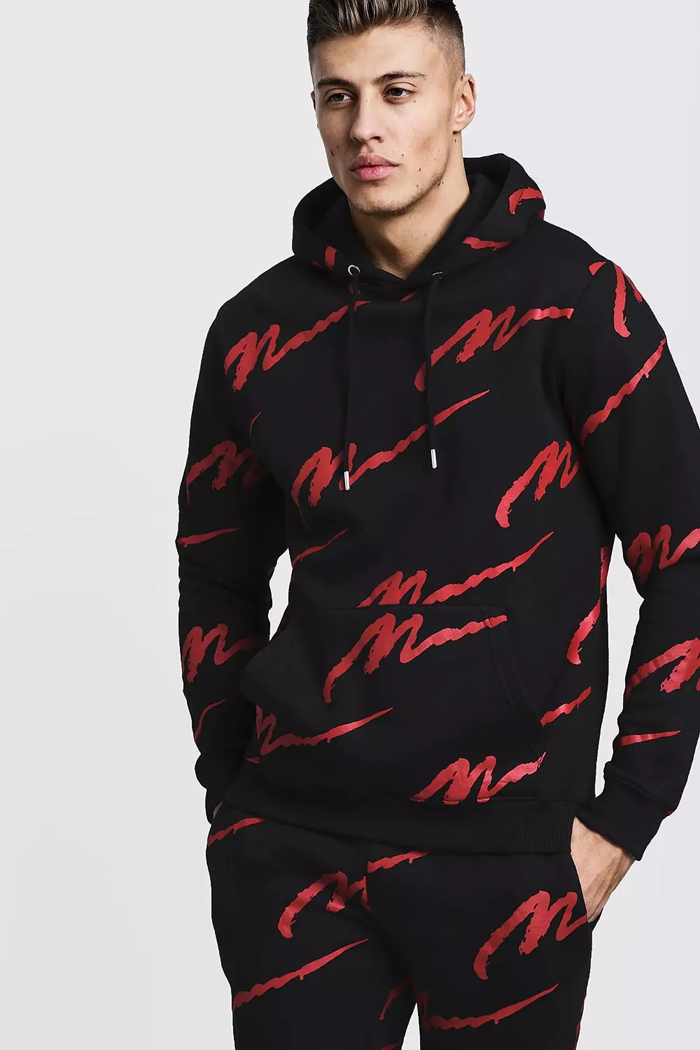 Black All Over Red MAN Print Hooded Tracksuit alternative image