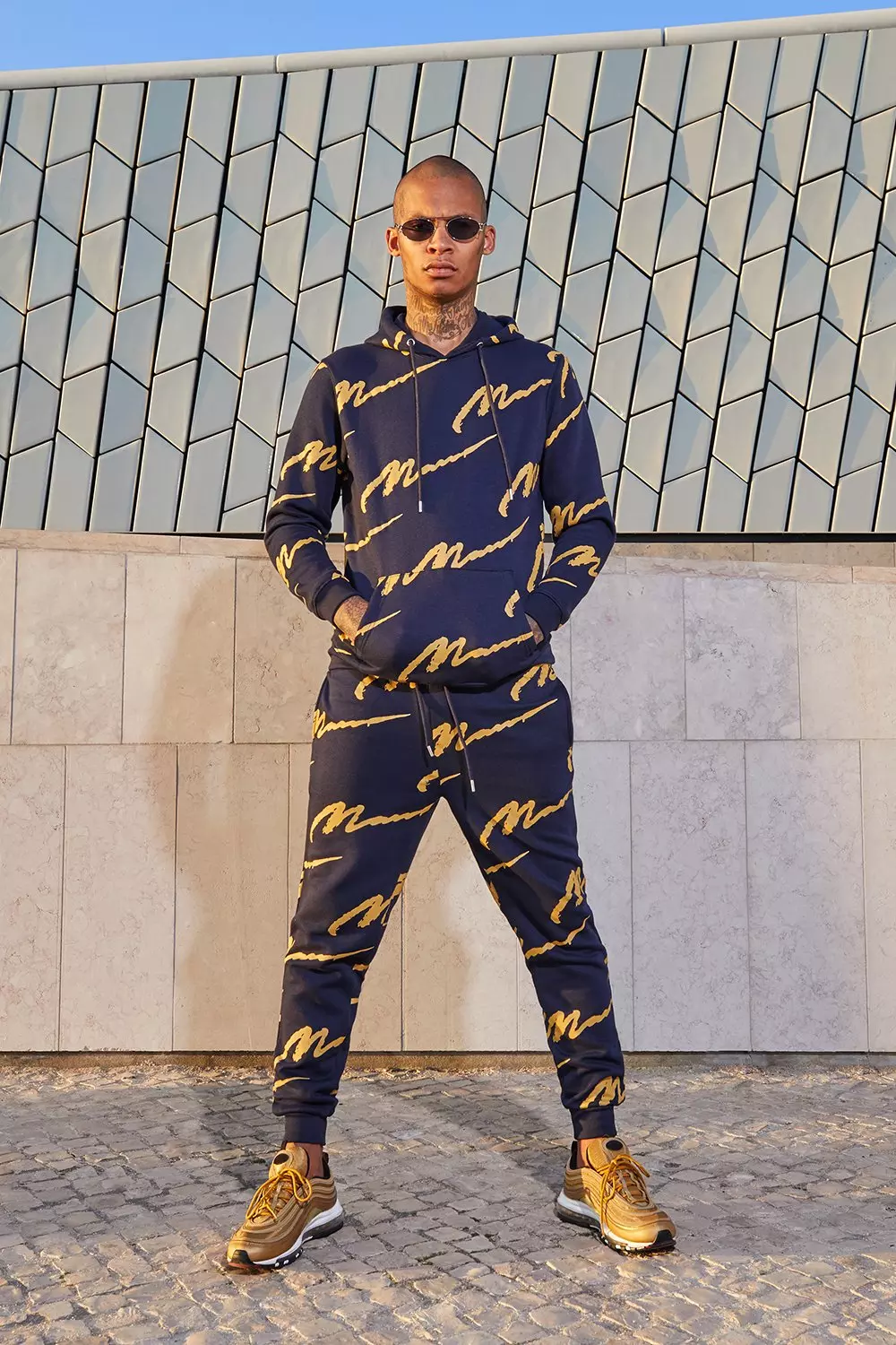 All Over MAN Printed Hooded Tracksuit boohooMAN USA