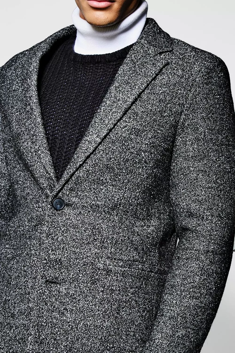 Salt and Pepper Wool Look Overcoat boohooMAN UK