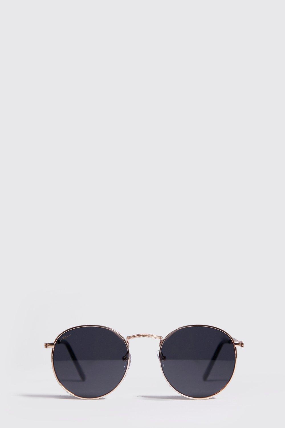 boohooMAN Men's Round Metal Sunglasses