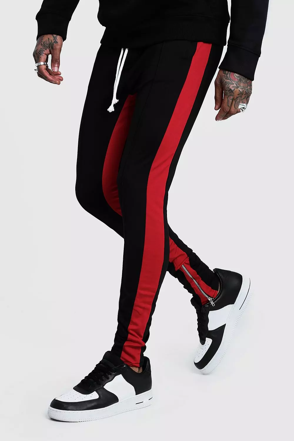 Boohooman red joggers hotsell