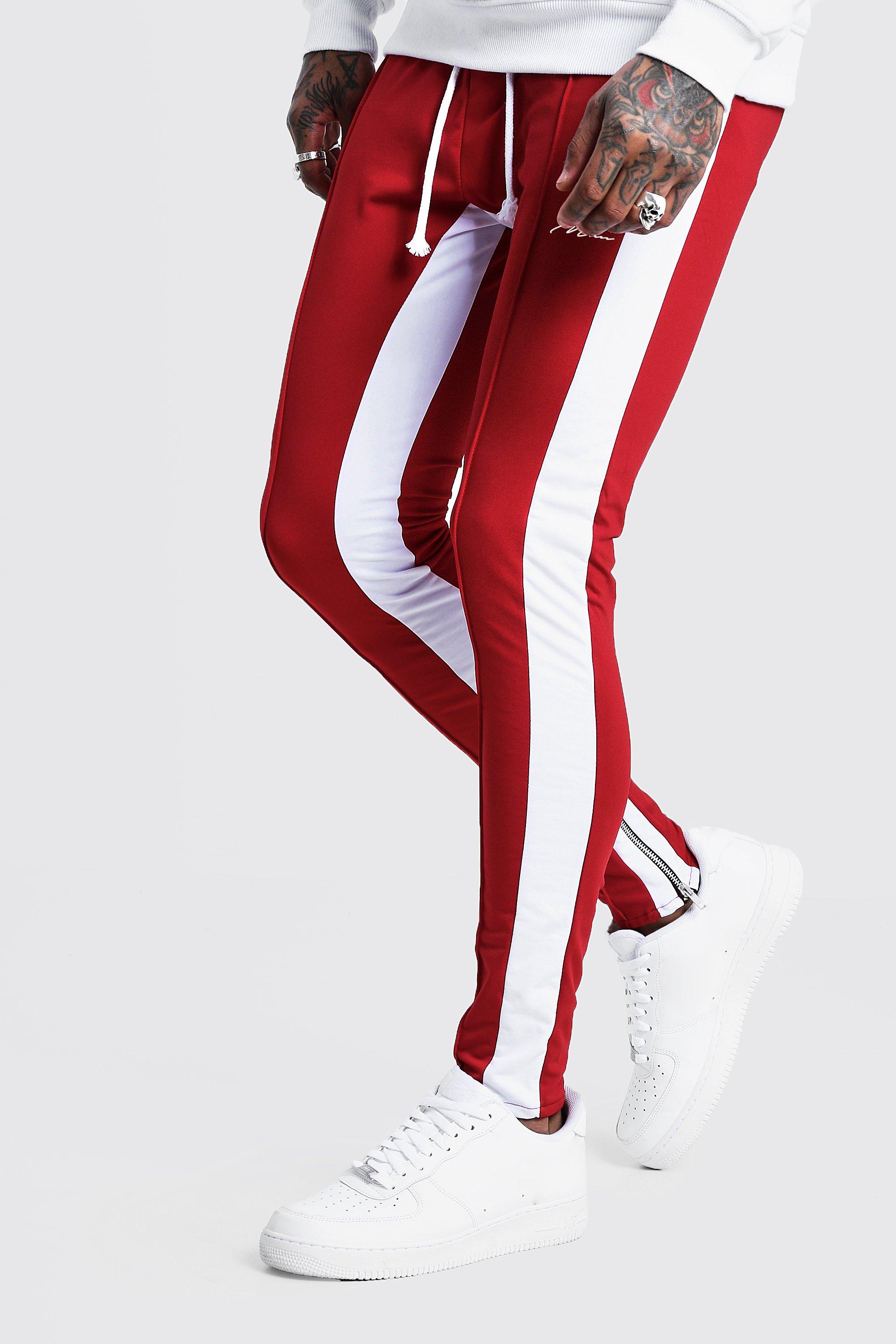 boohooman red joggers