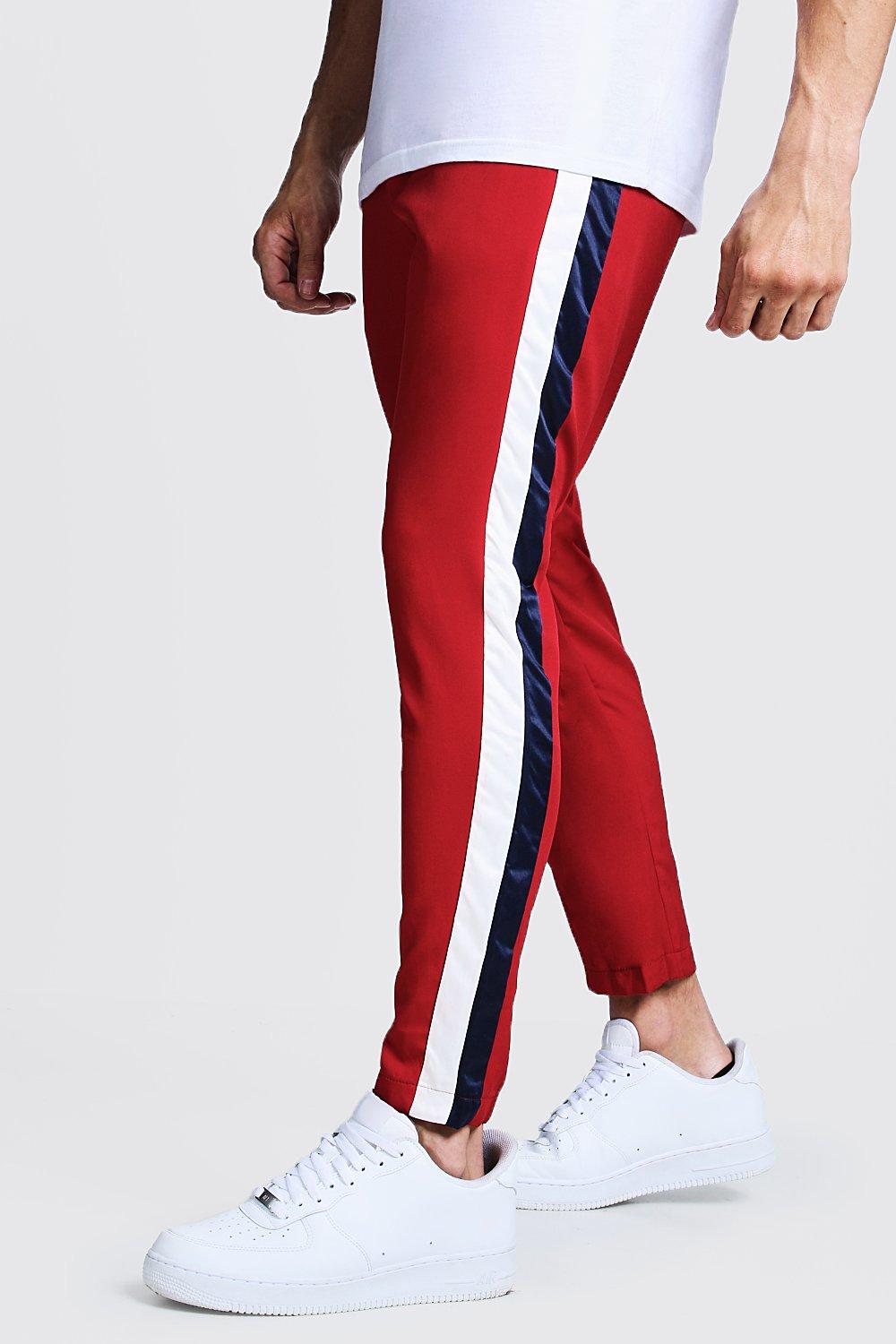 Red Pants With Stripe Side | boohooMAN