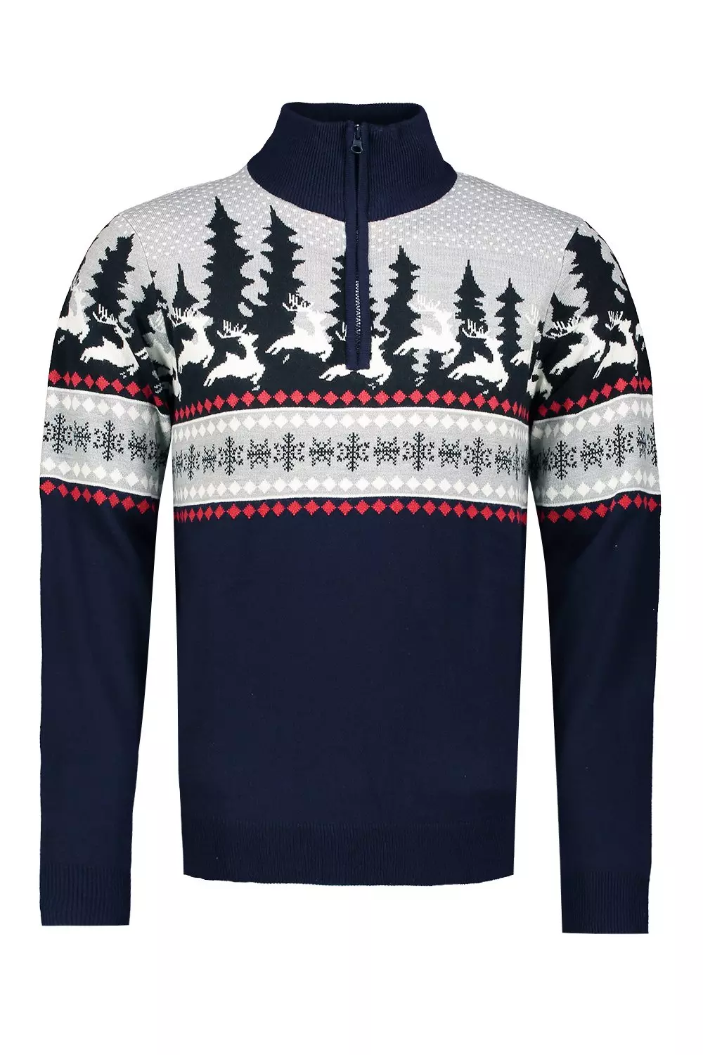 High Neck Zip Detail Christmas Jumper boohooMAN IE