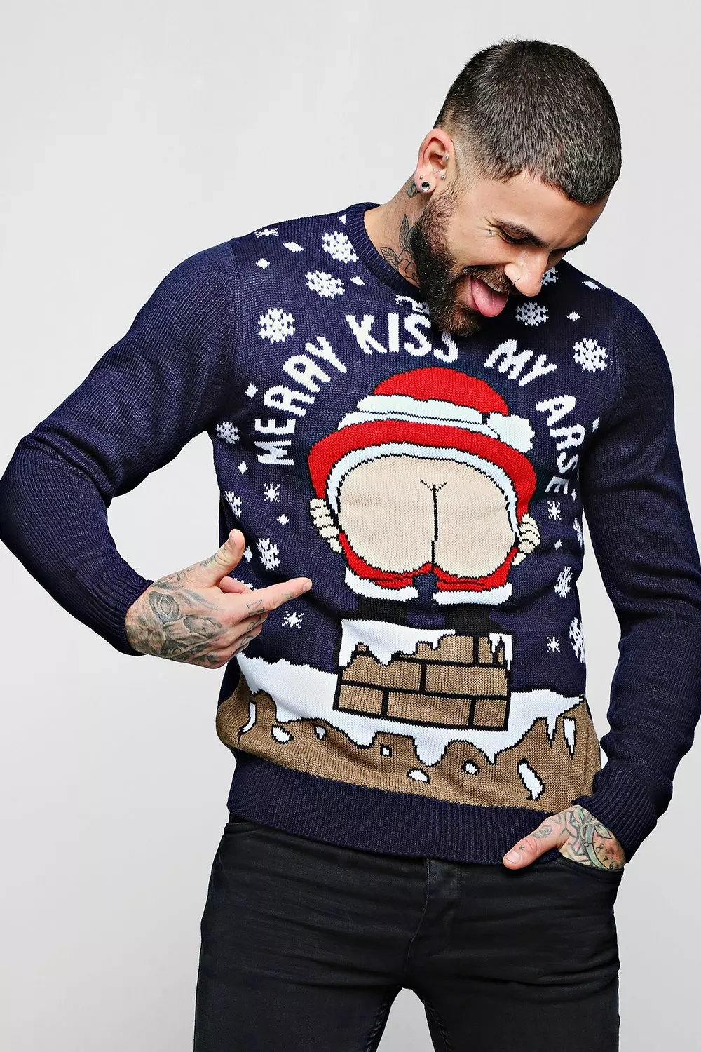 Rude Novelty Christmas Jumper boohooMAN UK