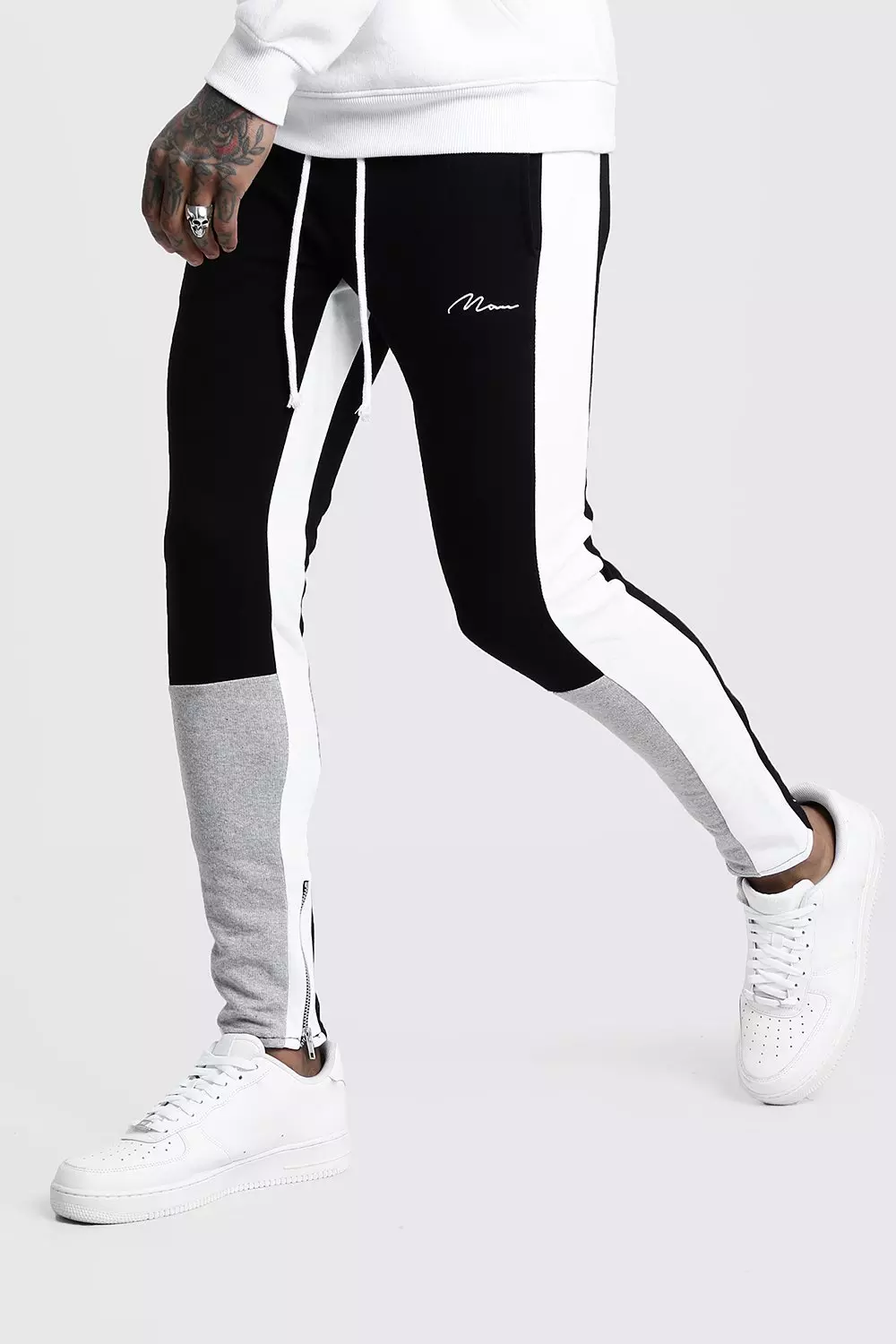 Schmale Man Colorblock Jogginghose, Grau alternatives Bild