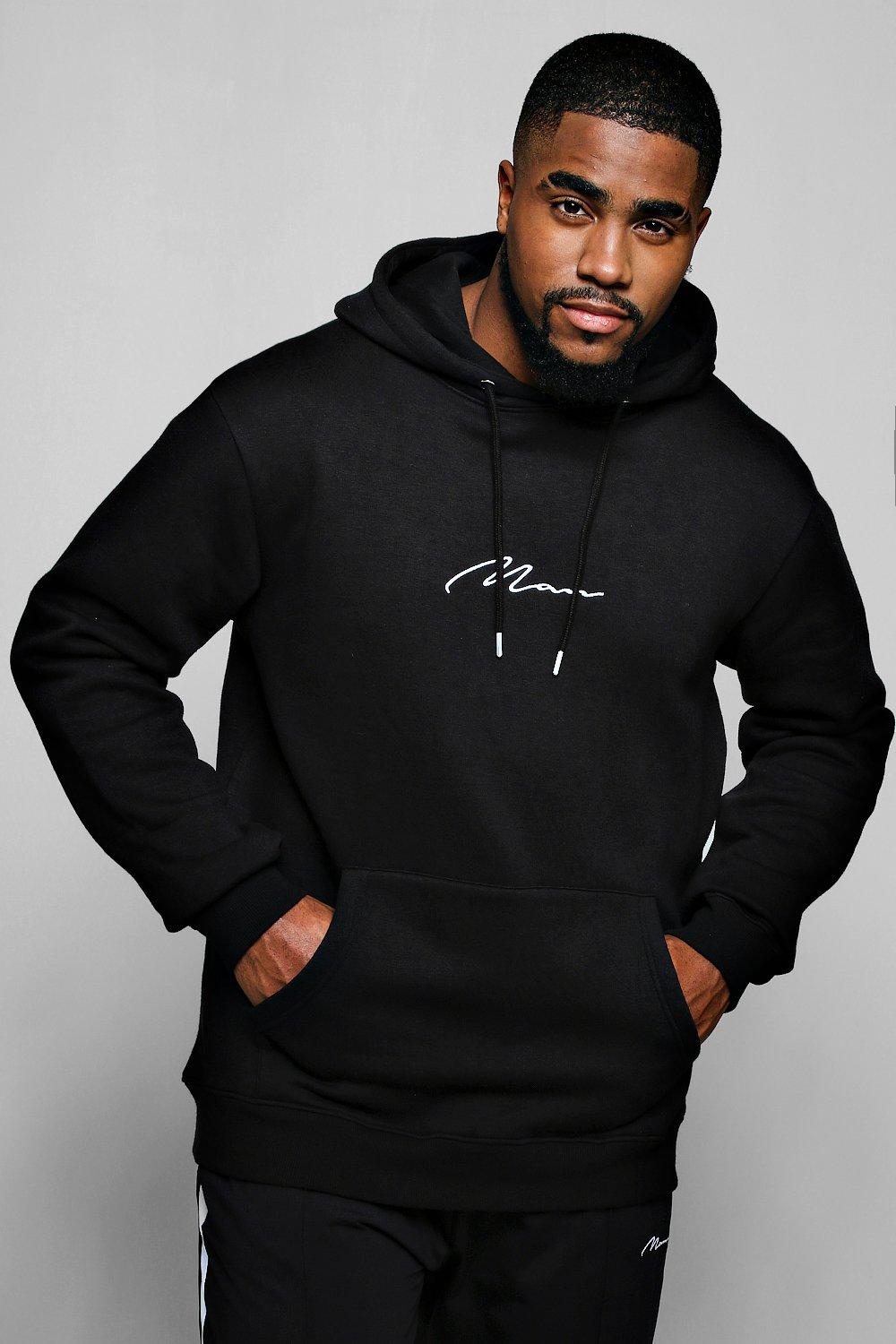 man signature embroidered hoodie