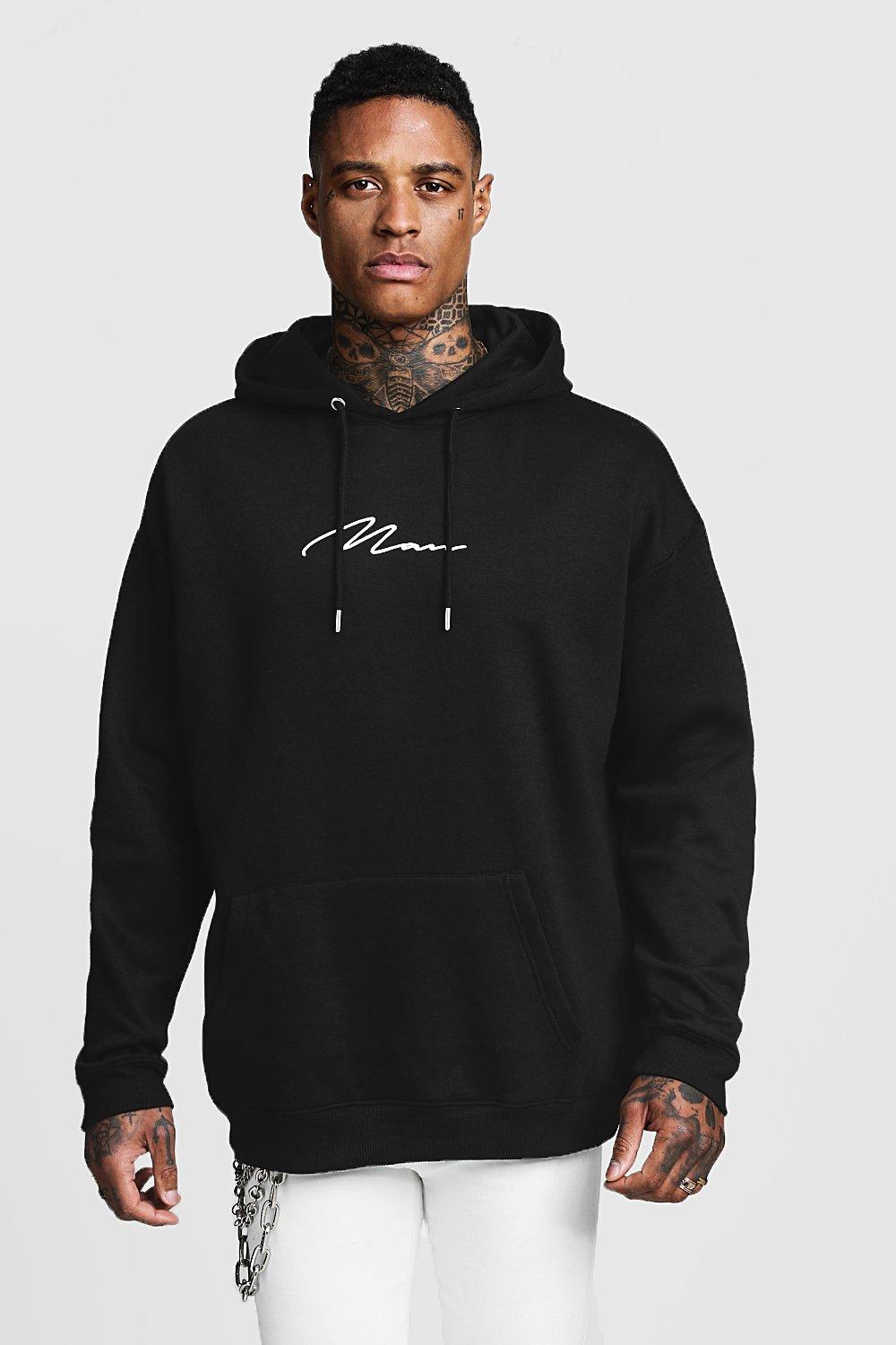 boohooman hoodie with man embroidery in black