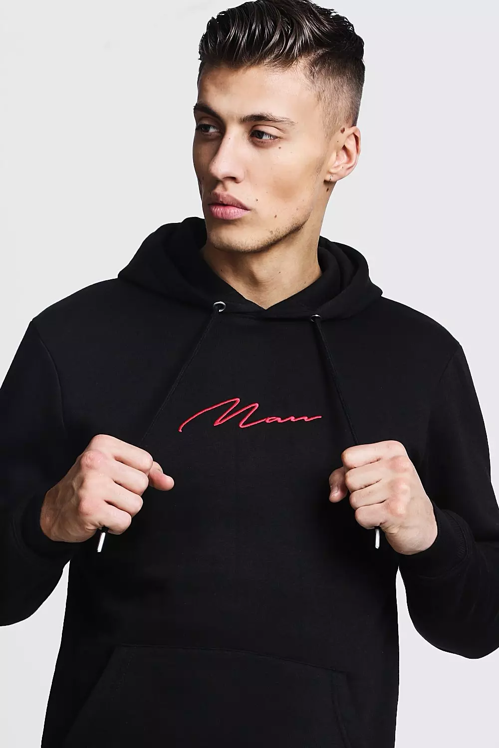 Red Man Signature Embroidered Hoodie boohooMAN USA
