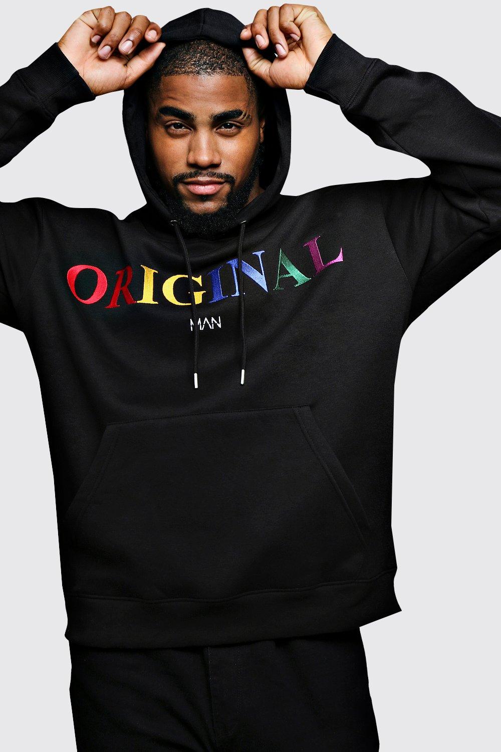 boohooman hoodie with man embroidery in black