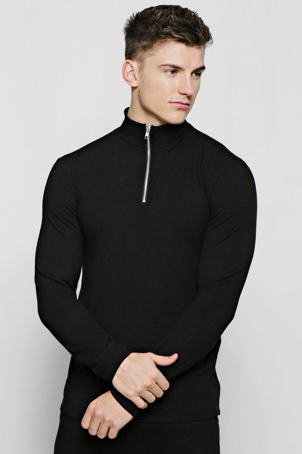 Mens Clothing Sweaters and knitwear Zipped sweaters BoohooMAN Synthetic Muscle Funnel Neck Half Zip Jumper in Black for Men 