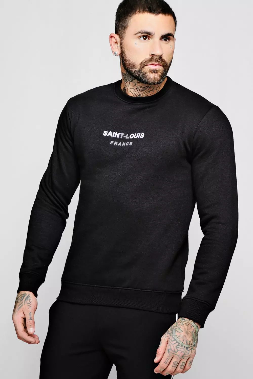 Saint Louis Slogan Sweatshirt boohooMAN UK