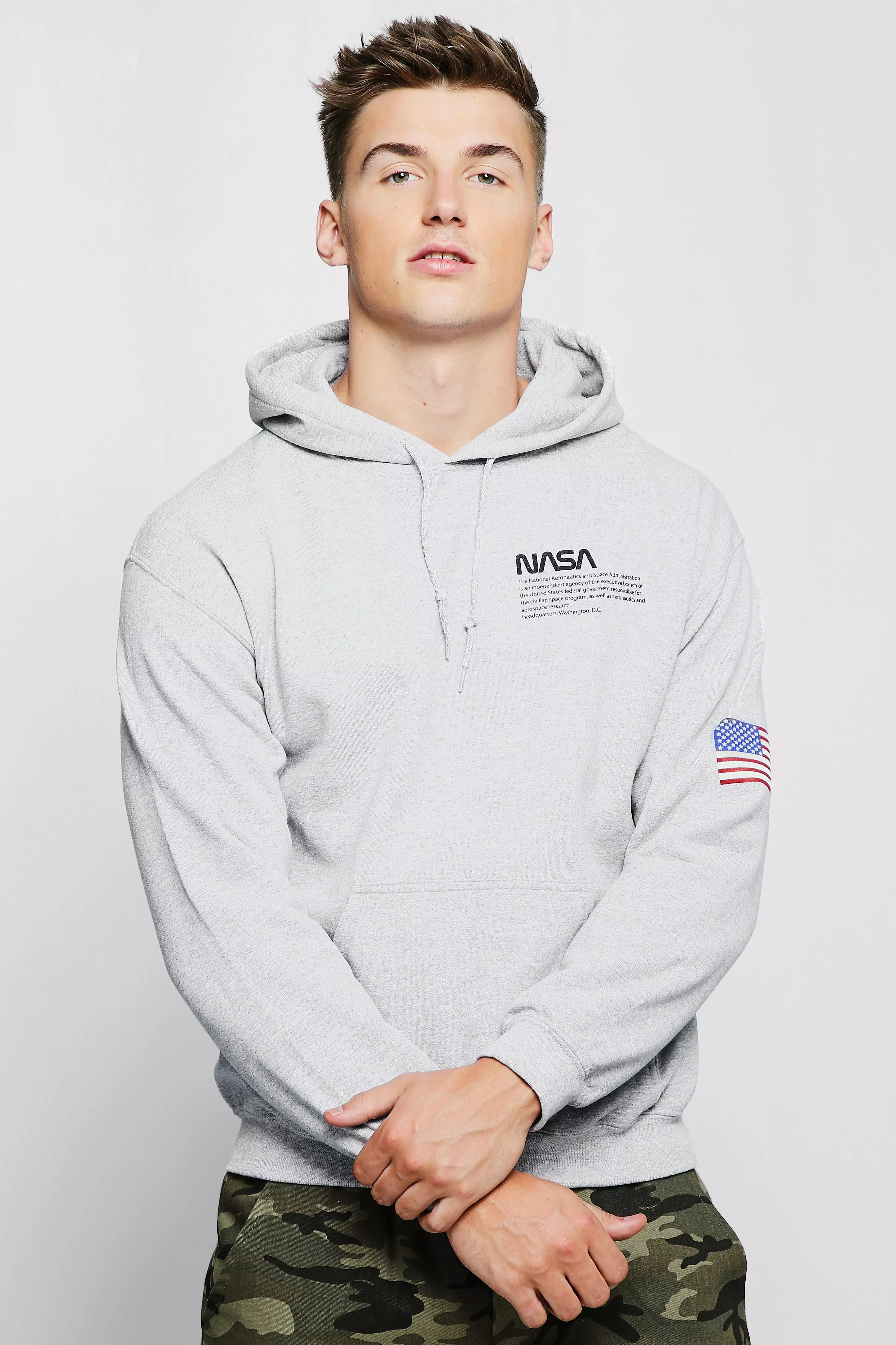 NASA Chest And Sleeve Print License Hoodie boohooMAN UK