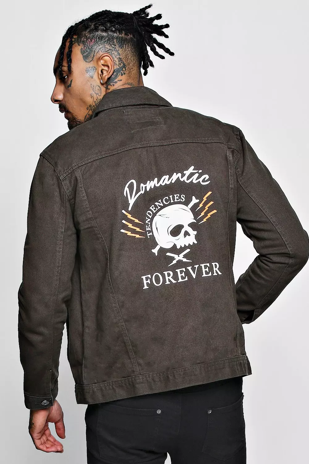 Skull Back Print Denim Jacket boohooMAN UK