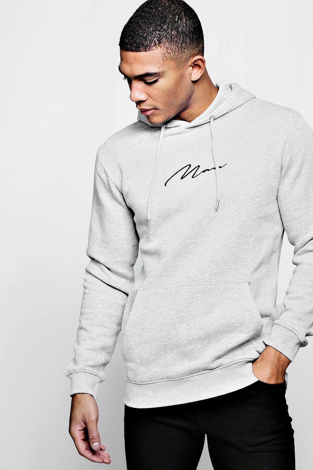 man signature embroidered hoodie