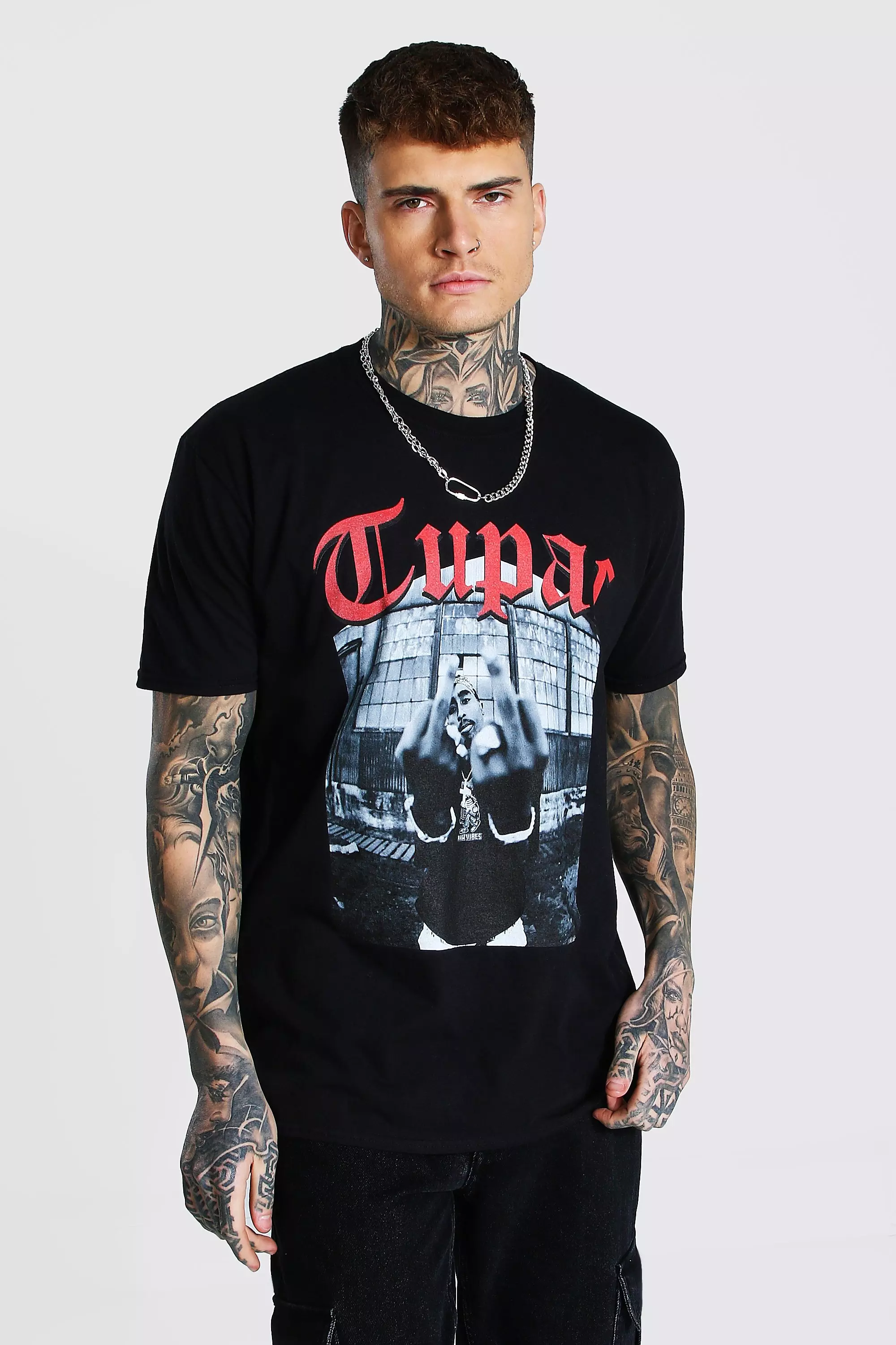 Black Oversized Gelicenseerd Tupac T-Shirt alternatieve afbeelding