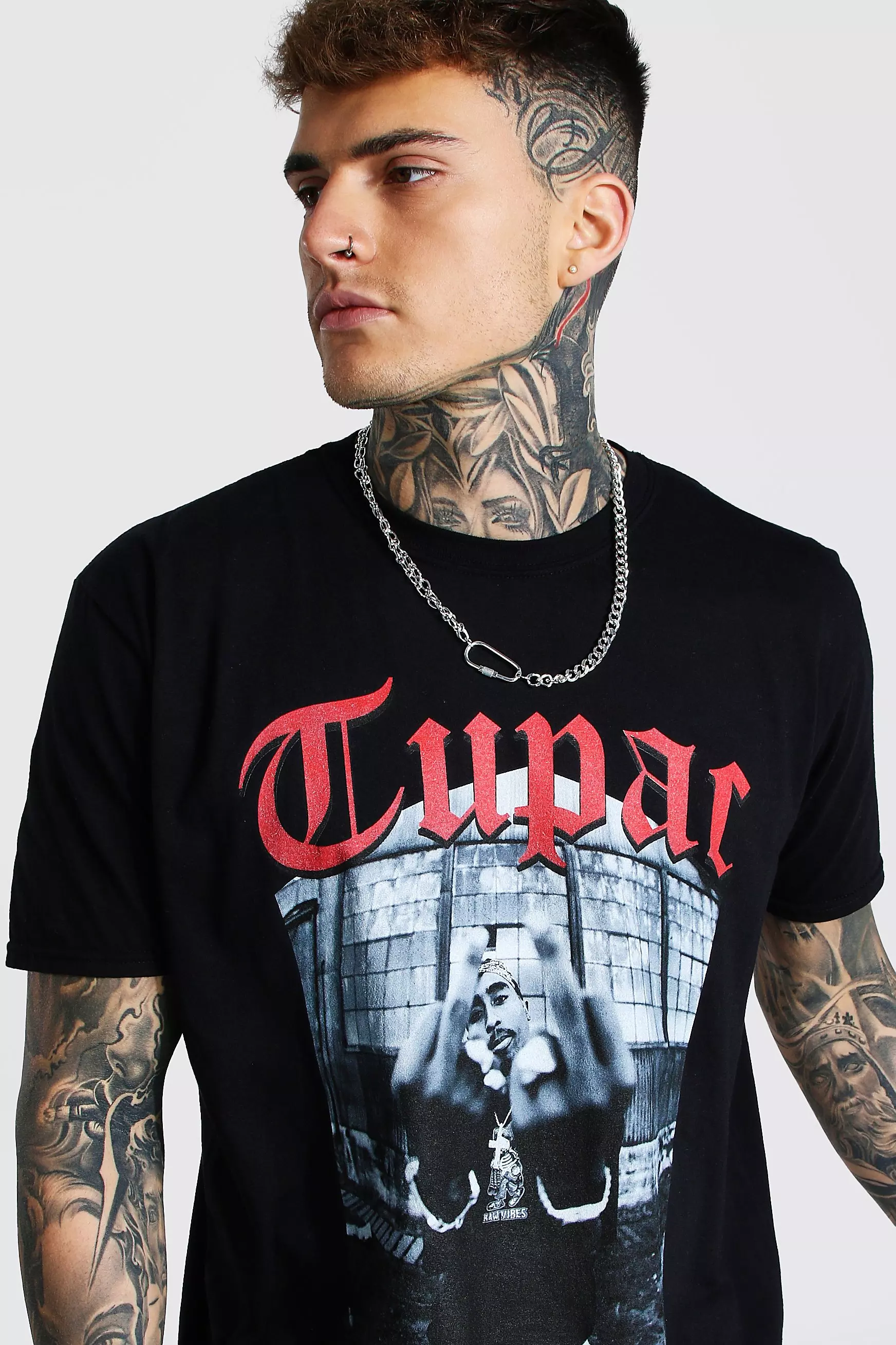 Black Oversized Gelicenseerd Tupac T-Shirt alternatieve afbeelding