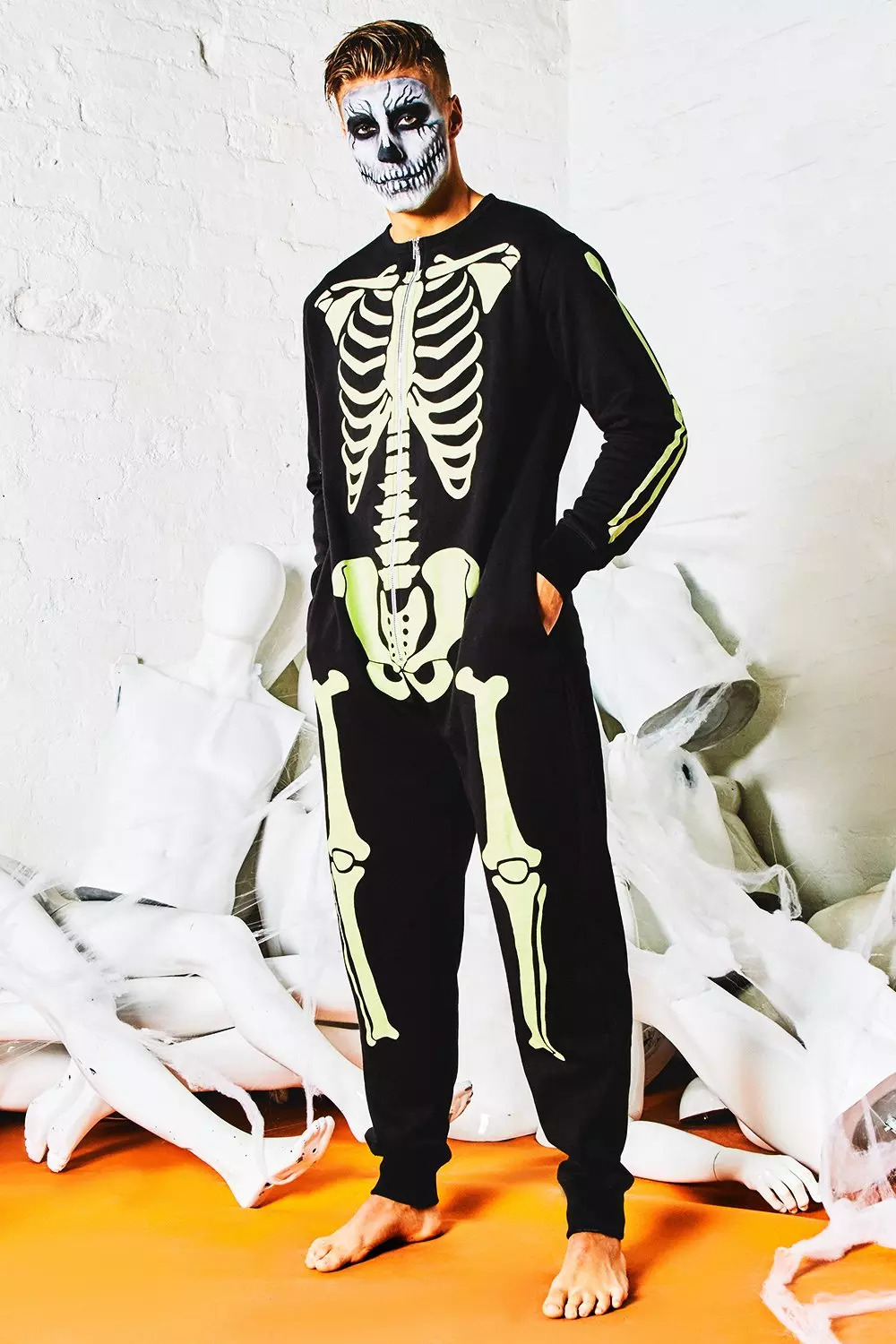 Black Glow In The Dark Skeleton Onesie alternatieve afbeelding