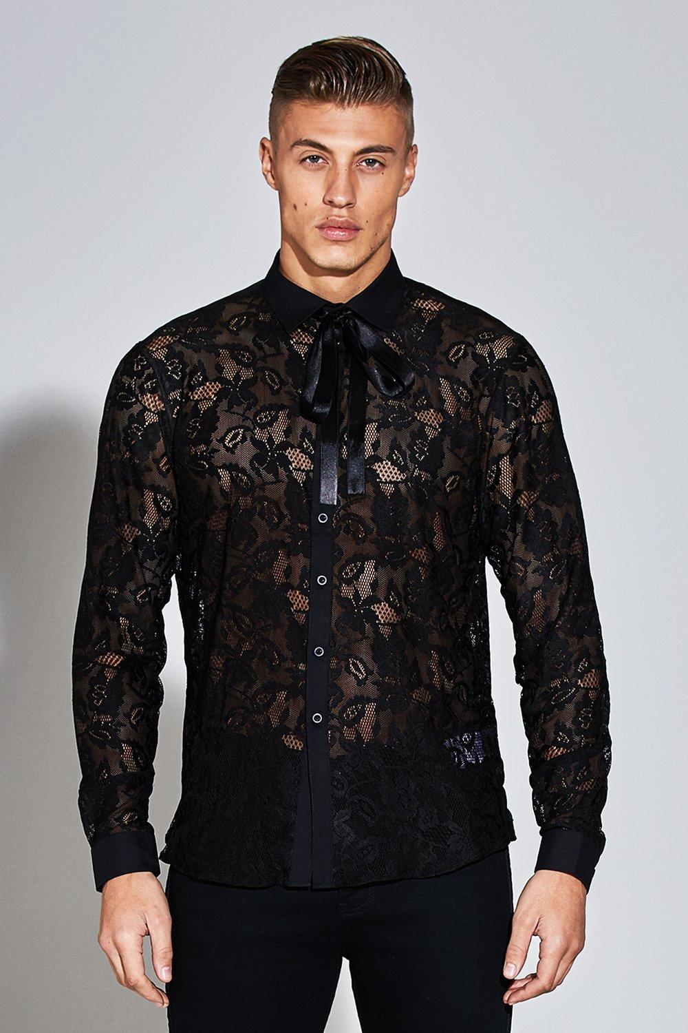 Premium Long Sleeve Lace Shirt | boohooMAN USA